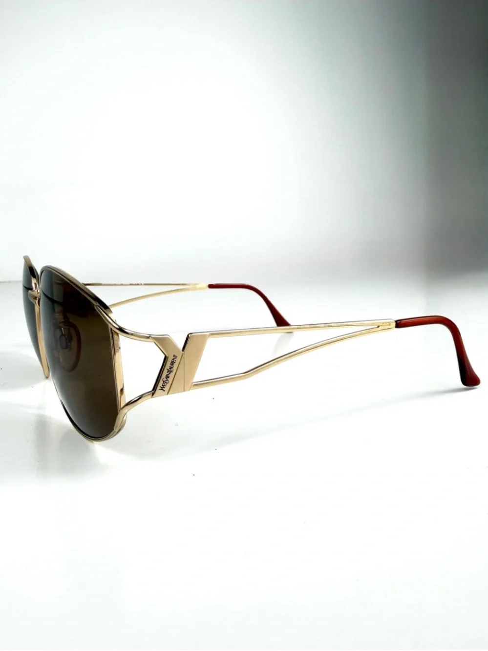 VTG Yves Saint Laurent 6029 Sunglasses Gold Open Frame YSL Deadstock Full Set
